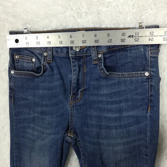 Zara Womens Jeans Skinny Ankle Blue Denim Distressed Low Rise Dark Wash 2 - Picture 3 of 12